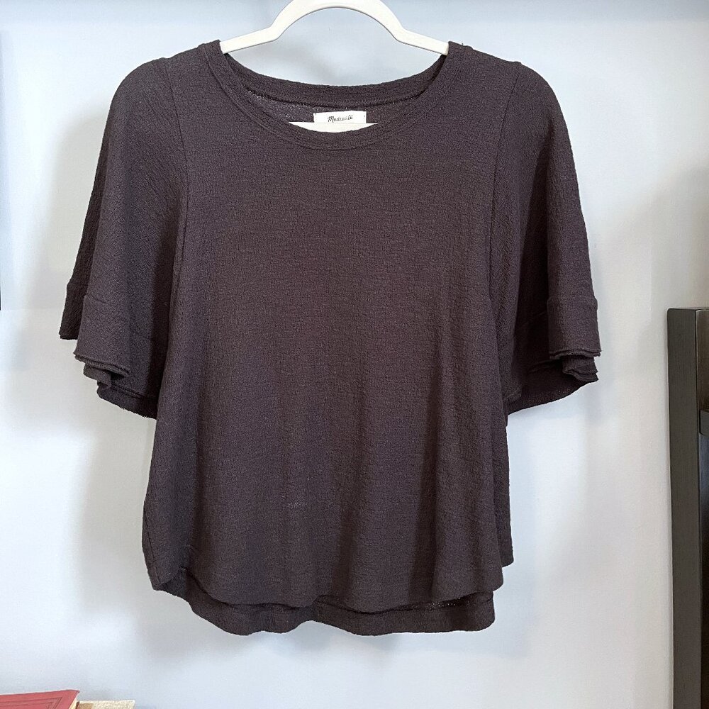 Madewell Texture & Thread Flutter-Sleeve Top (Black) S